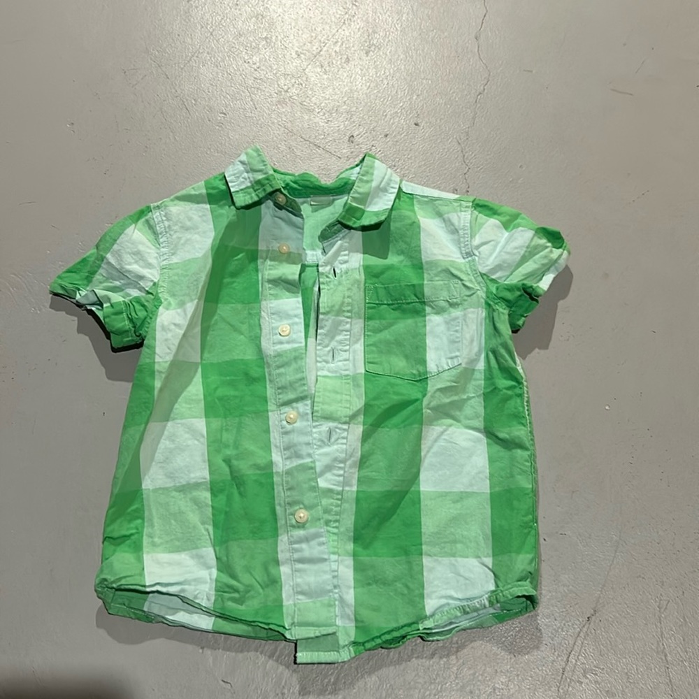 Primary green and blue gingham button down 3T